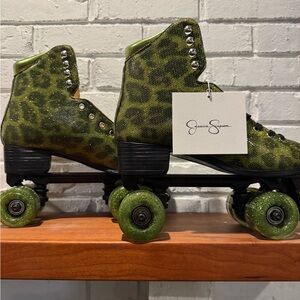 Jessica Simpson Green Leopard Print Roller Skates